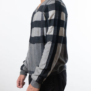 Burberry Check Wool Blend V-Neck Sweater