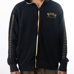 Hugo Boss Zip-Through Curved Logo Hoodie
