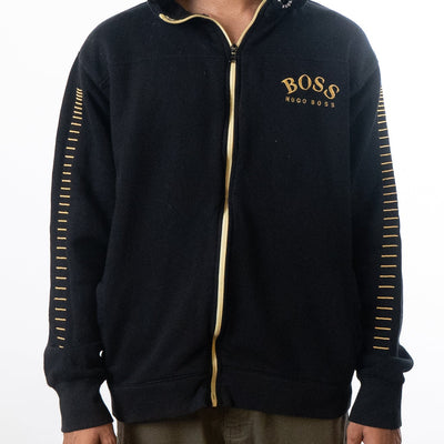 Hugo Boss Zip-Through Curved Logo Hoodie