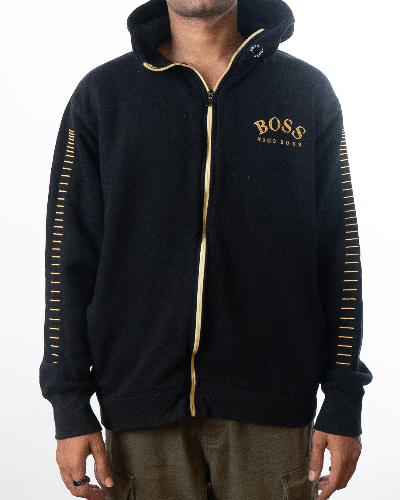 Hugo Boss Zip-Through Curved Logo Hoodie