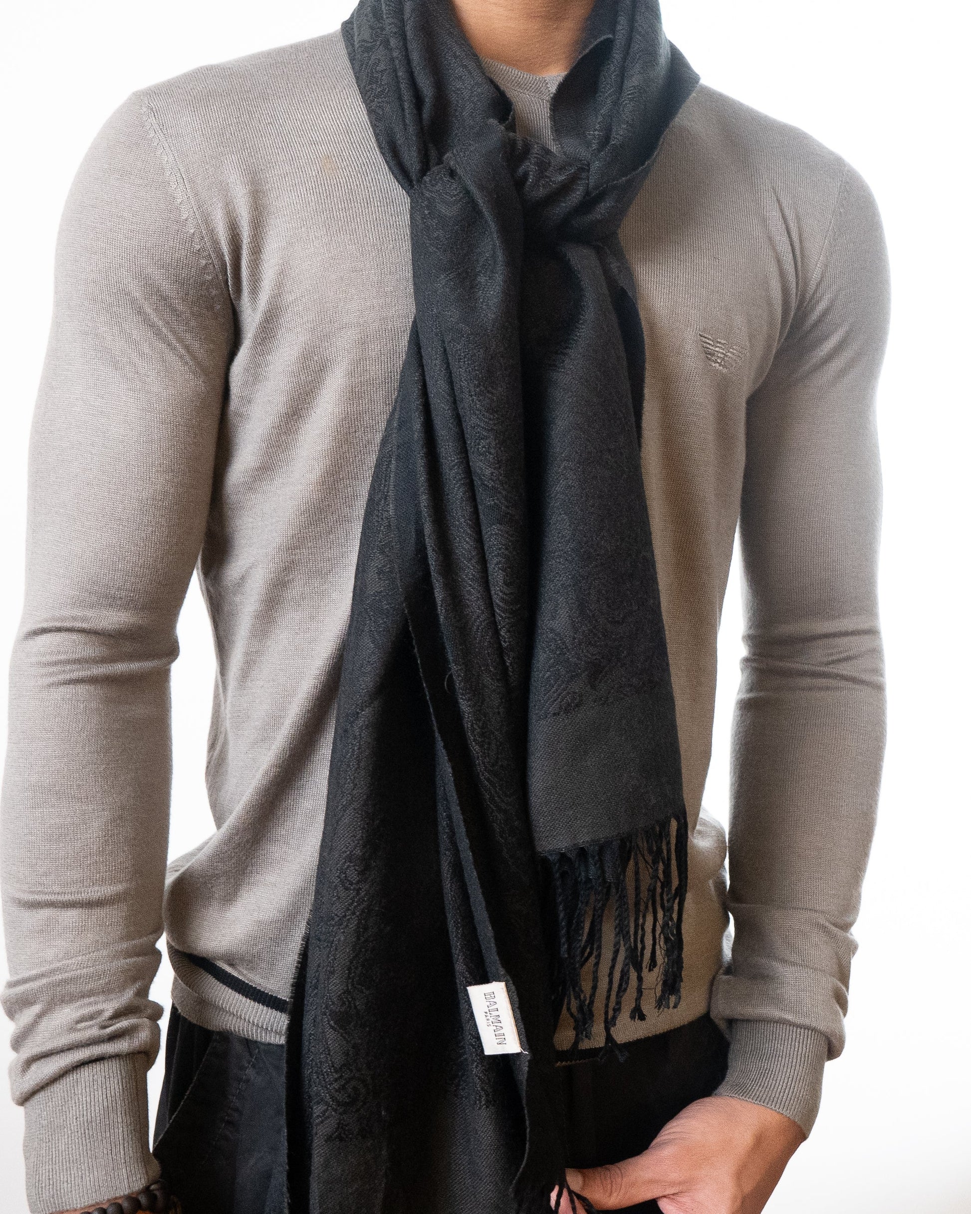 Balmain Grey and Black Scarf