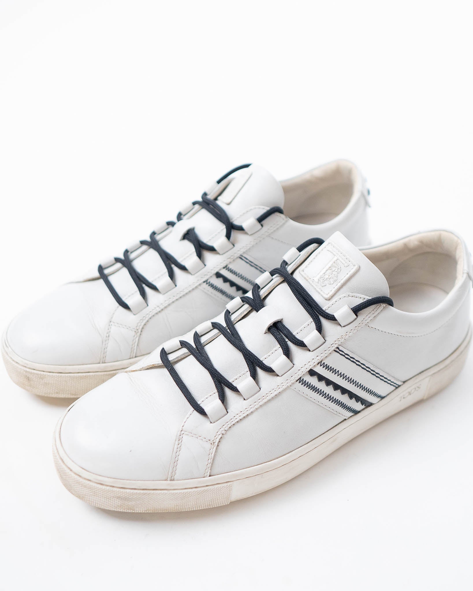Tods White Leather Embroidery Stitch Panel Lace Up Sneakers