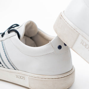 Tods White Leather Embroidery Stitch Panel Lace Up Sneakers