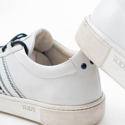 Tods White Leather Embroidery Stitch Panel Lace Up Sneakers