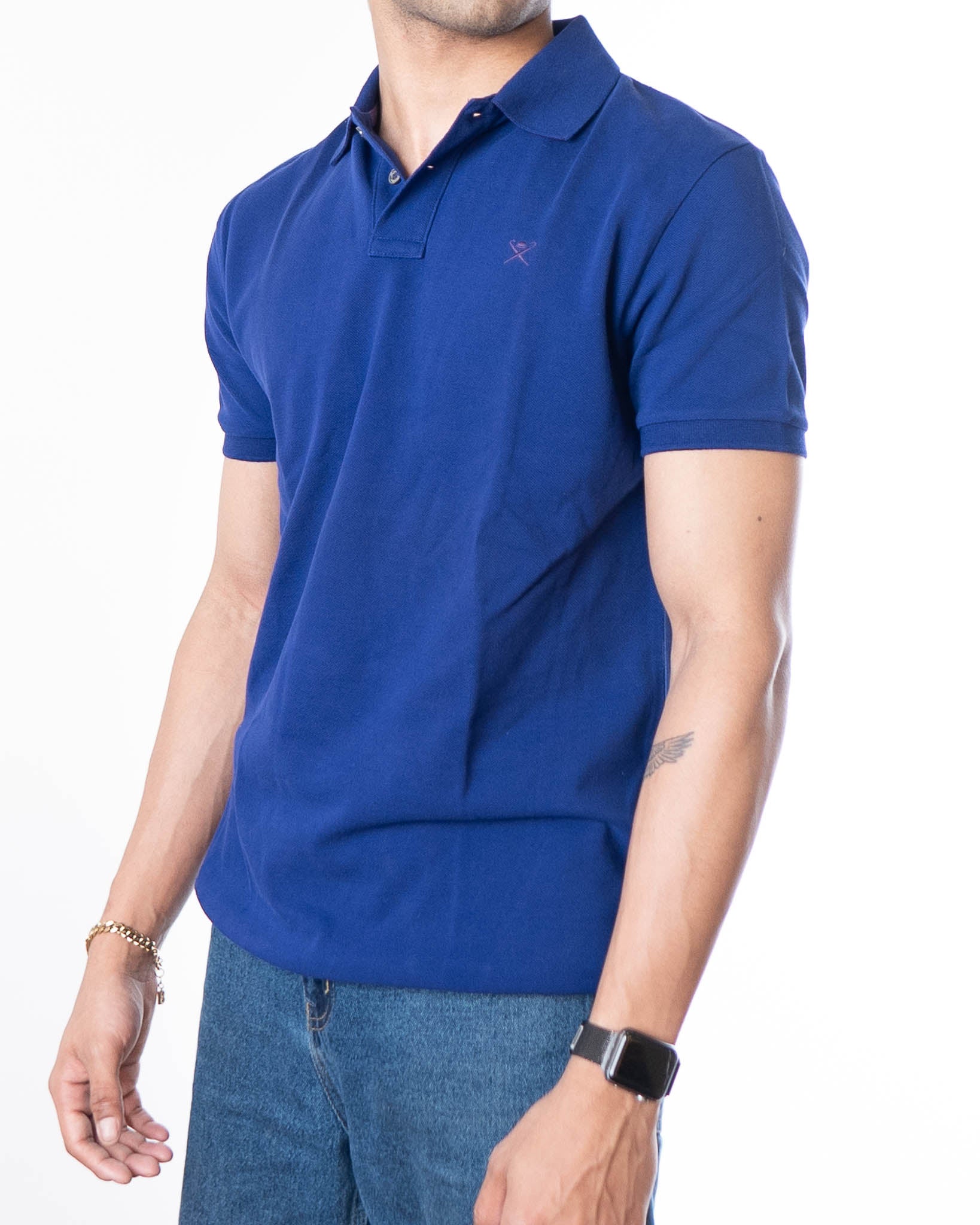 Hackett Indigo Logo Embroidered Solid Polo T-Shirt
