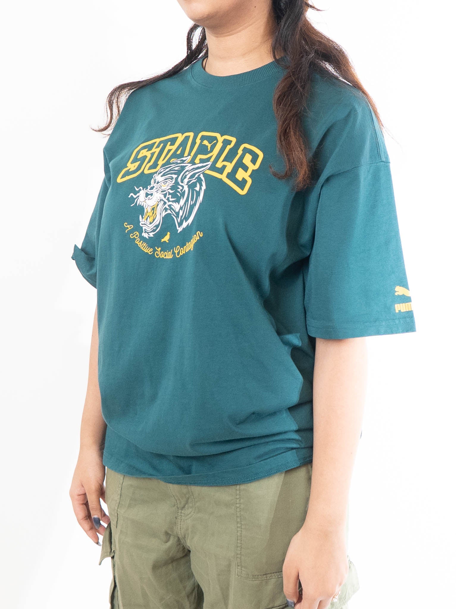Puma X Staple Green Graphic Print Loose Fit T-Shirt
