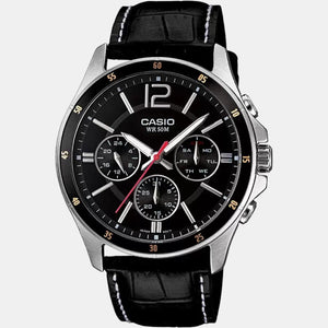 Enticer Men Quartz Black Dial Chronograph Leather Watch A834