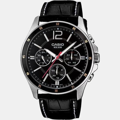 Enticer Men Quartz Black Dial Chronograph Leather Watch A834