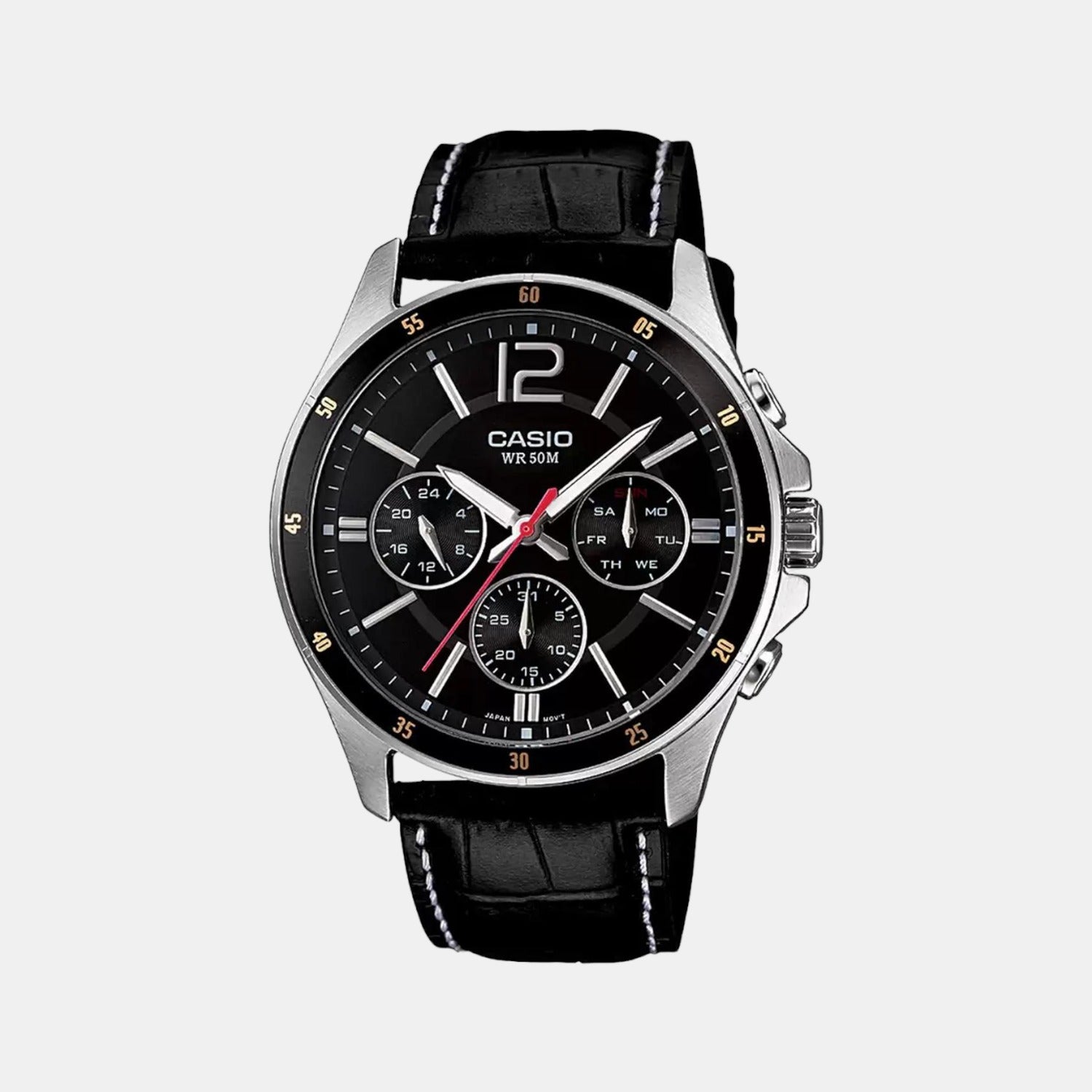 Enticer Men Quartz Black Dial Chronograph Leather Watch A834