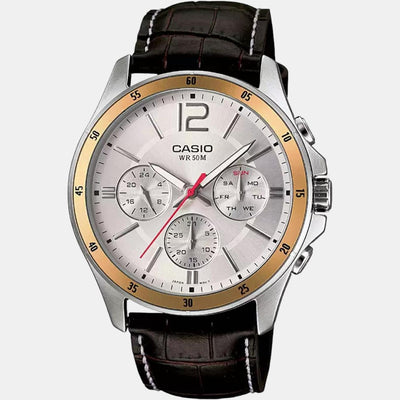 Enticer Men Quartz Silver Dial Chronograph Leather Watch A835