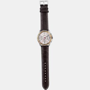Enticer Men Quartz Silver Dial Chronograph Leather Watch A835