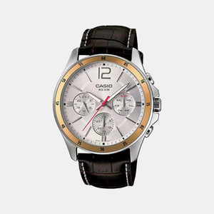 Enticer Men Quartz Silver Dial Chronograph Leather Watch A835