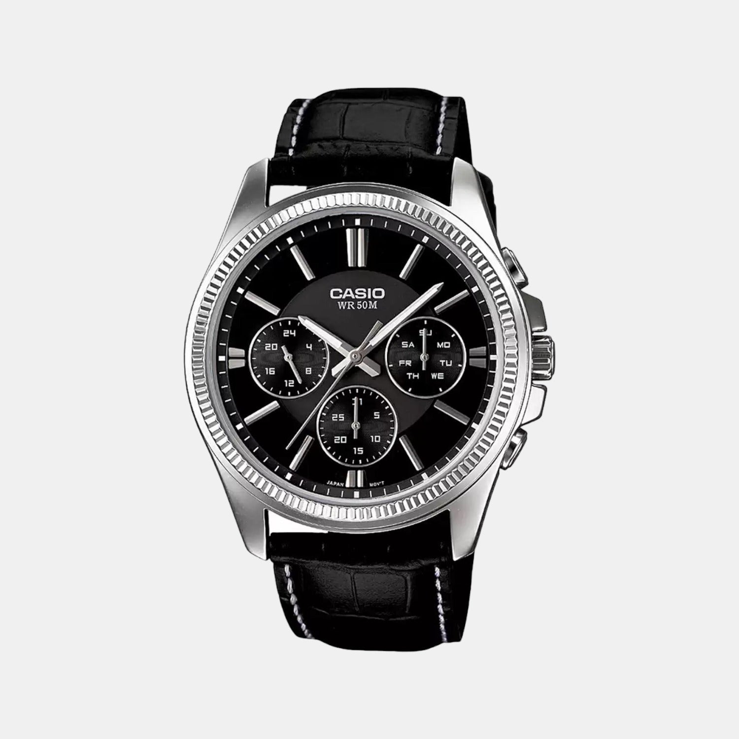 Enticer Men Quartz Black Dial Chronograph Leather Watch A838