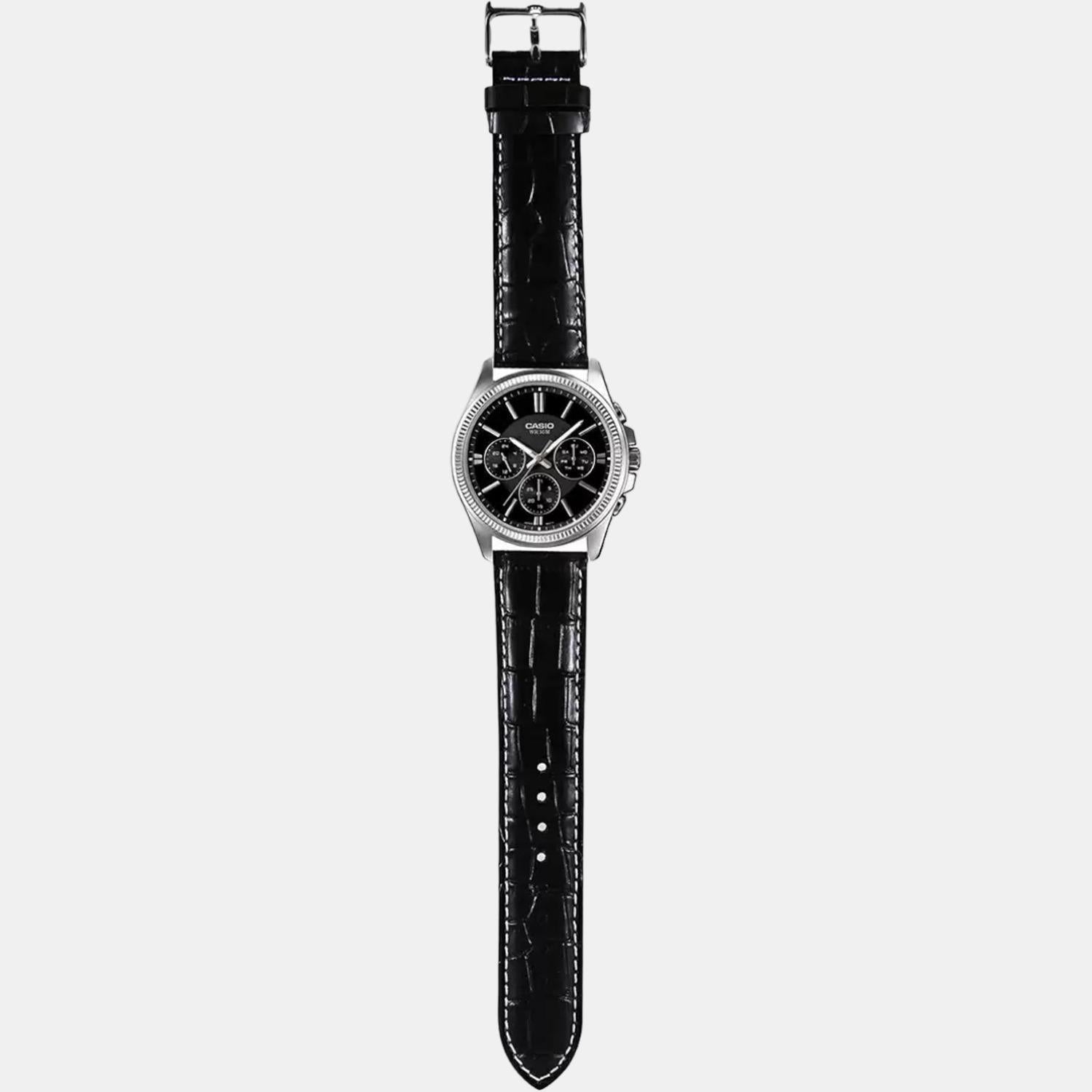 Enticer Men Quartz Black Dial Chronograph Leather Watch A838