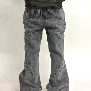 BIKER DENIM PANTS - LIGHT GREY