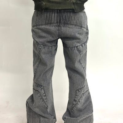 BIKER DENIM PANTS - LIGHT GREY