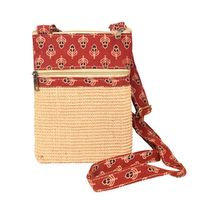 Beige - Kalamkari Tan Sling Bag in Structered Jute Fabric