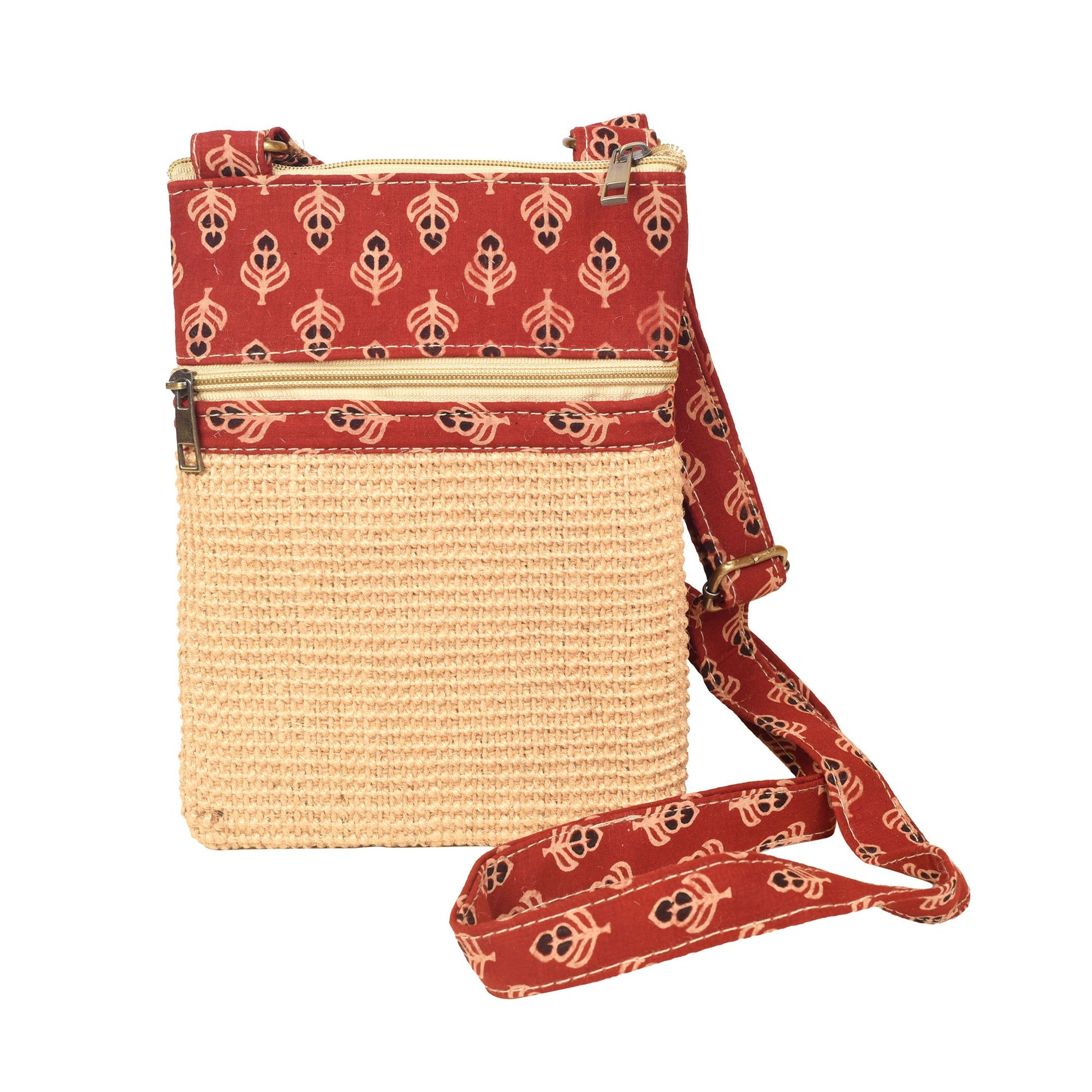 Beige - Kalamkari Tan Sling Bag in Structered Jute Fabric