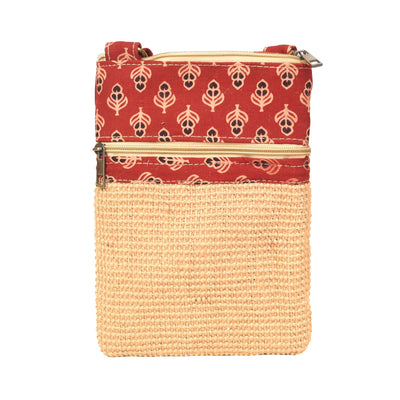 Beige - Kalamkari Tan Sling Bag in Structered Jute Fabric
