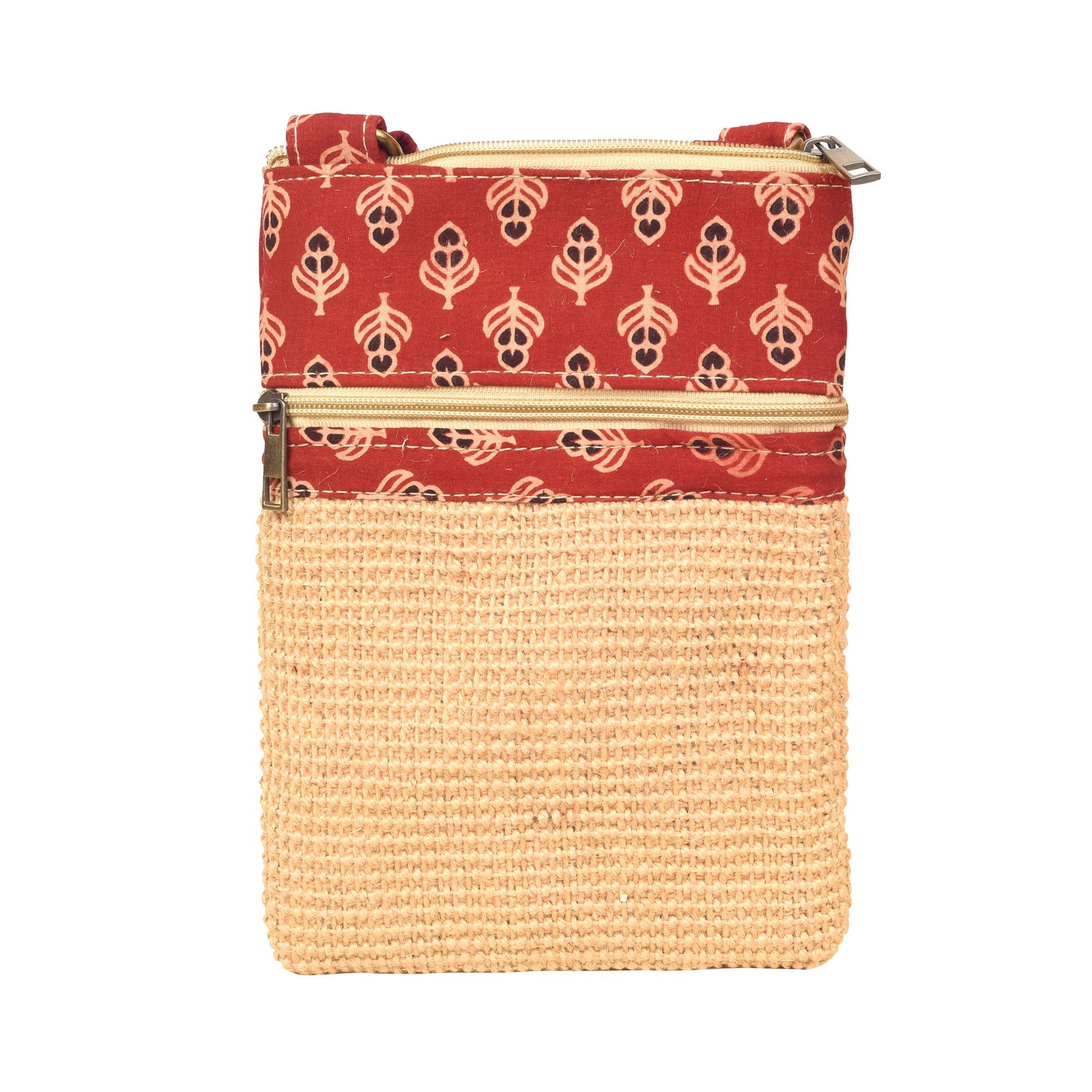 Beige - Kalamkari Tan Sling Bag in Structered Jute Fabric