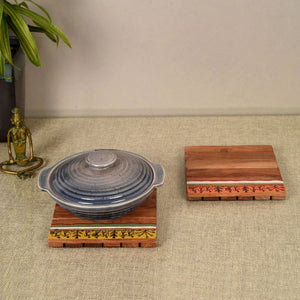 Brown - Rustic Square Wooden Trivets Set Of 2 (6x6x1.5)
