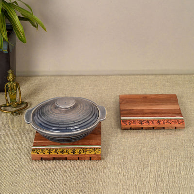 Brown - Rustic Square Wooden Trivets Set Of 2 (6x6x1.5)