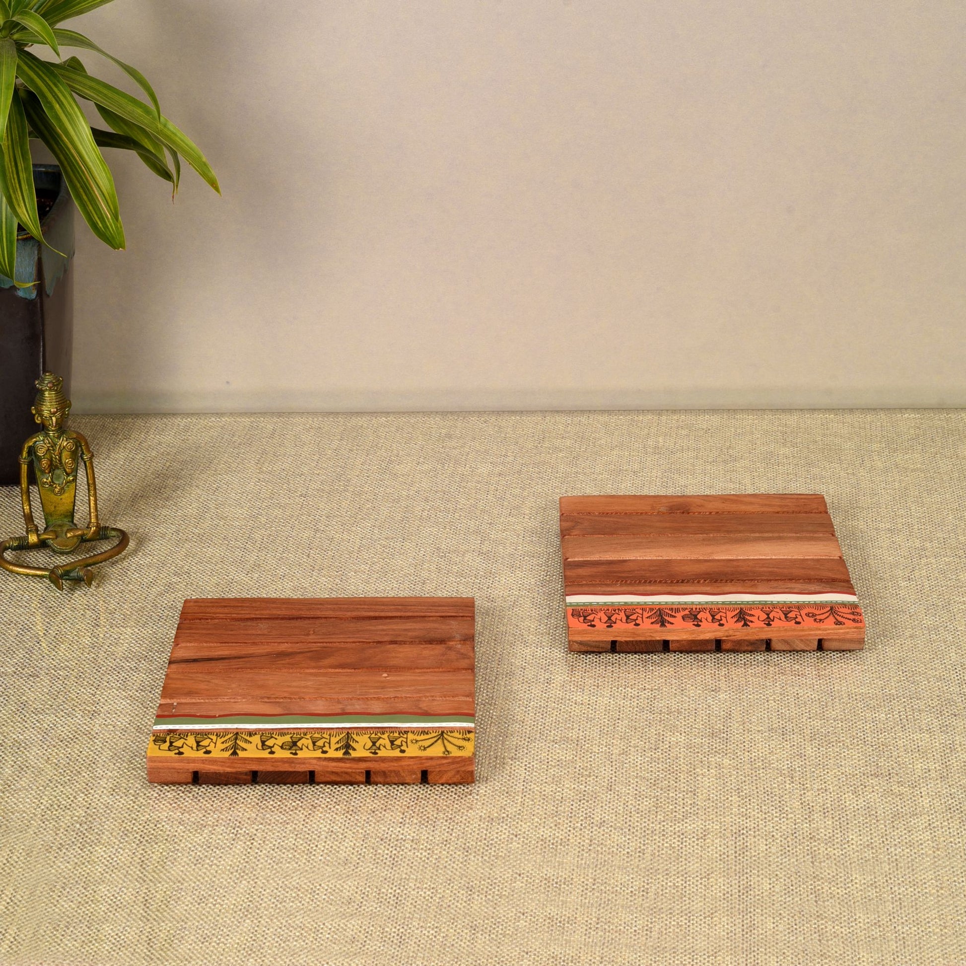 Brown - Rustic Square Wooden Trivets Set Of 2 (6x6x1.5)