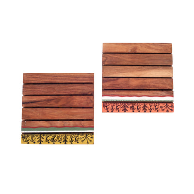 Brown - Rustic Square Wooden Trivets Set Of 2 (6x6x1.5)