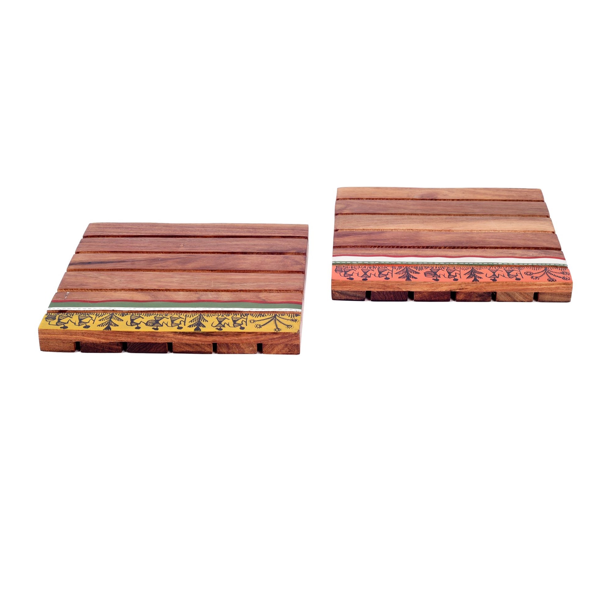 Brown - Rustic Square Wooden Trivets Set Of 2 (6x6x1.5)