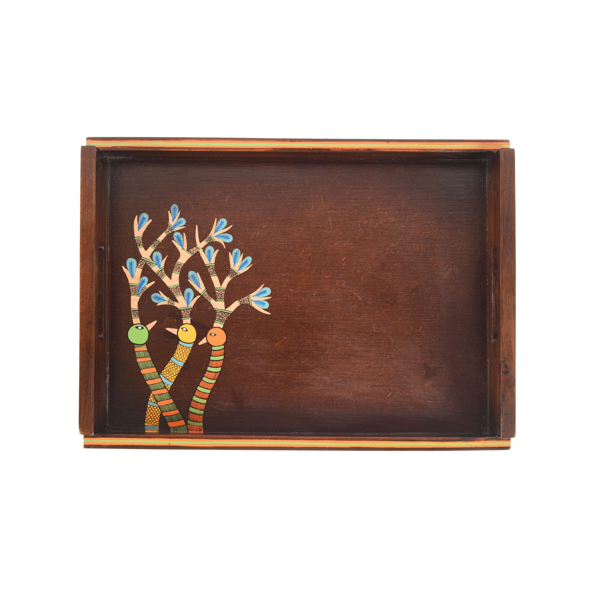 Brown - Chriping Birds Handcrafted Serving Tray (Set of 2)