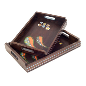 Brown - Blooming Leaves Serving Trays (Set of 2)
