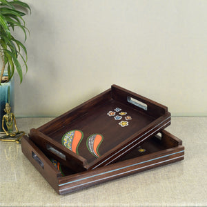 Brown - Blooming Leaves Serving Trays (Set of 2)