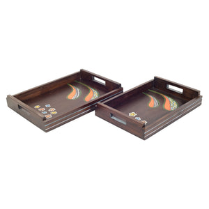 Brown - Blooming Leaves Serving Trays (Set of 2)