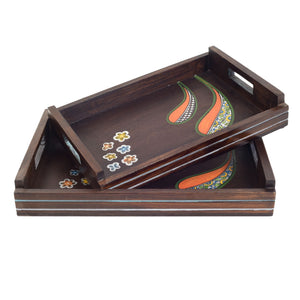 Brown - Blooming Leaves Serving Trays (Set of 2)
