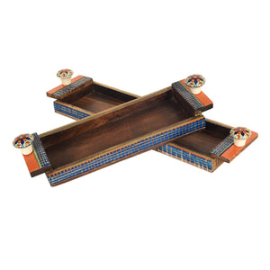 Brown - Handcrafted Mango Wood Rectangular Serving Tray (Set of 2)
