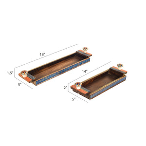 Brown - Handcrafted Mango Wood Rectangular Serving Tray (Set of 2)