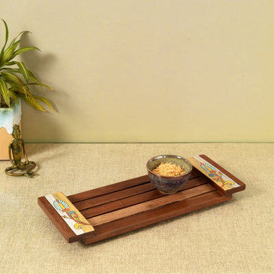 Brown - Leaf Patterns Stripped Serving Tray (15.5x6x1.5)