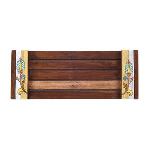 Brown - Leaf Patterns Stripped Serving Tray (15.5x6x1.5)