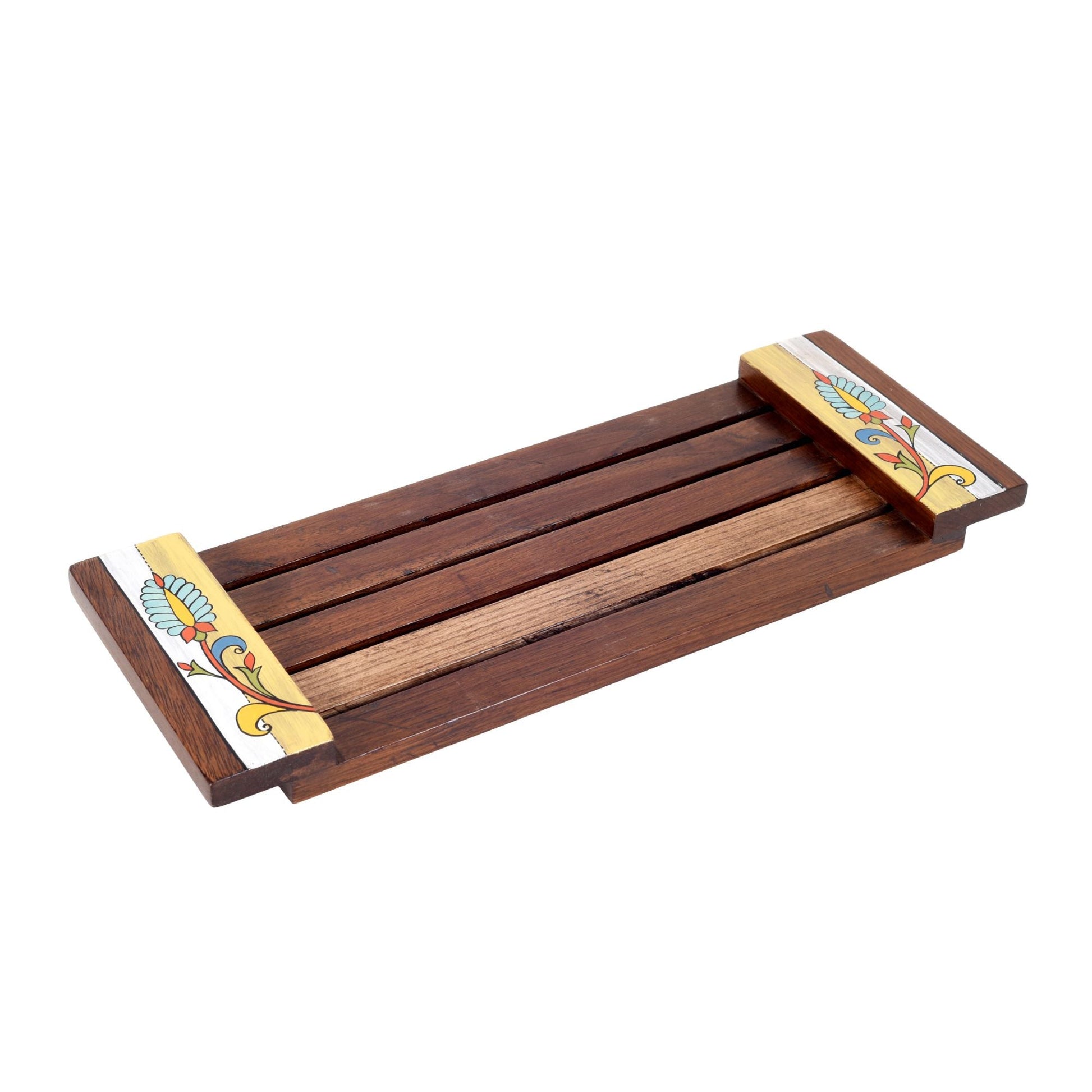 Brown - Leaf Patterns Stripped Serving Tray (15.5x6x1.5)
