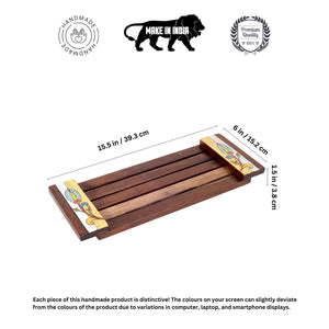 Brown - Leaf Patterns Stripped Serving Tray (15.5x6x1.5)