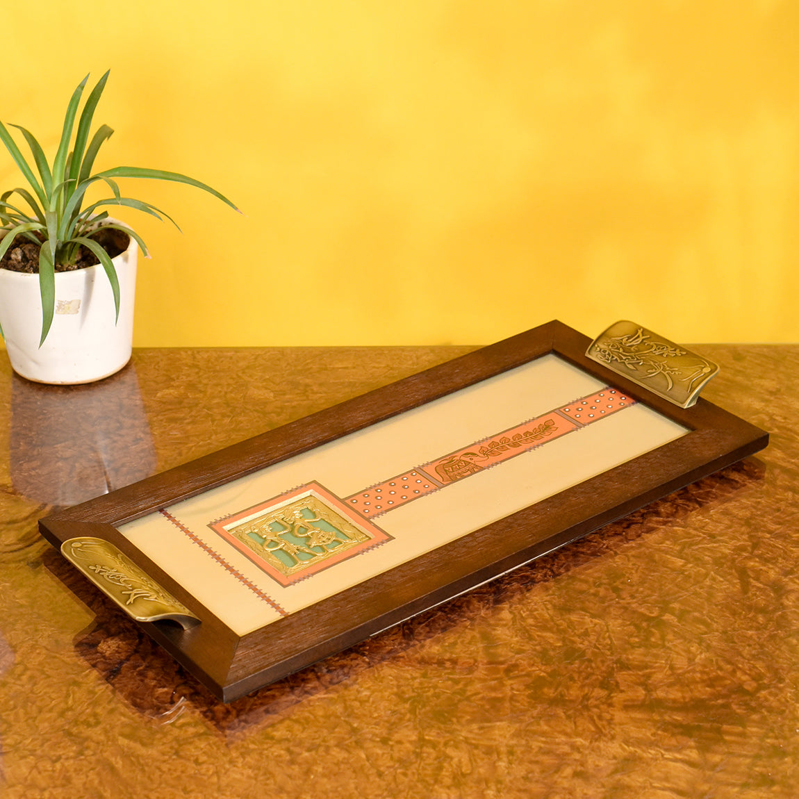 Beige - Aakriti Art Creations Wooden Rectangle Serving Tray