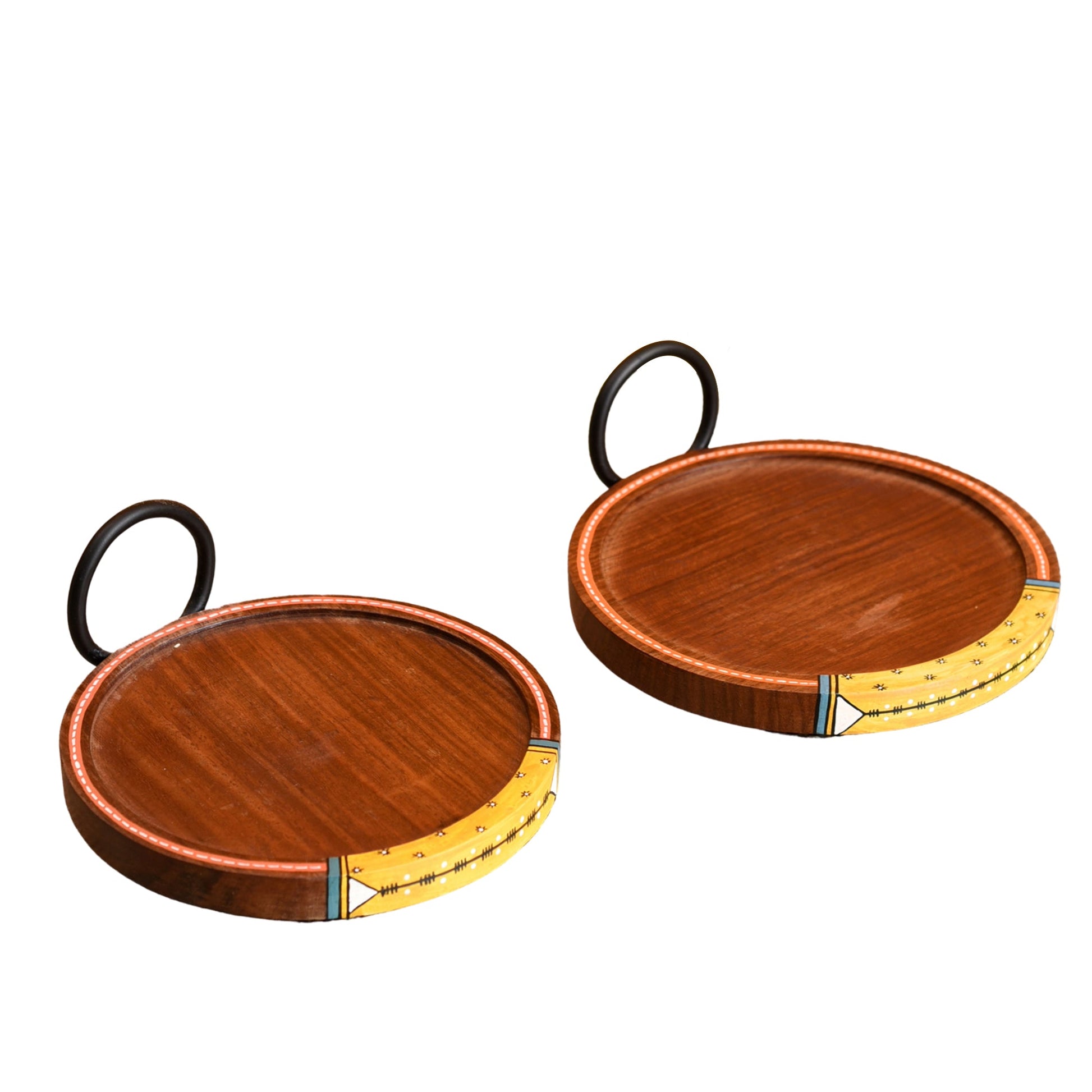 Brown - Ringo Round Snack Tray So2 with Metal Handle (6x6x2.5)