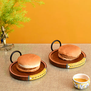Brown - Ringo Round Snack Tray So2 with Metal Handle (6x6x2.5)