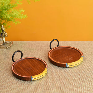 Brown - Ringo Round Snack Tray So2 with Metal Handle (6x6x2.5)
