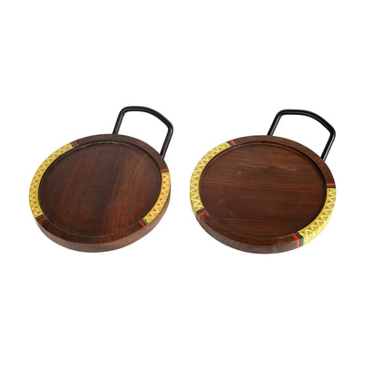Brown - Round Snack Tray So2 with Metal Handle (7.5x6x0.5)