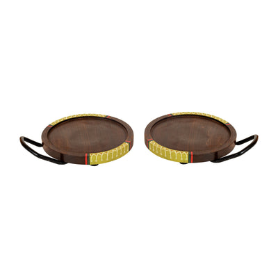 Brown - Round Snack Tray So2 with Metal Handle (7.5x6x0.5)