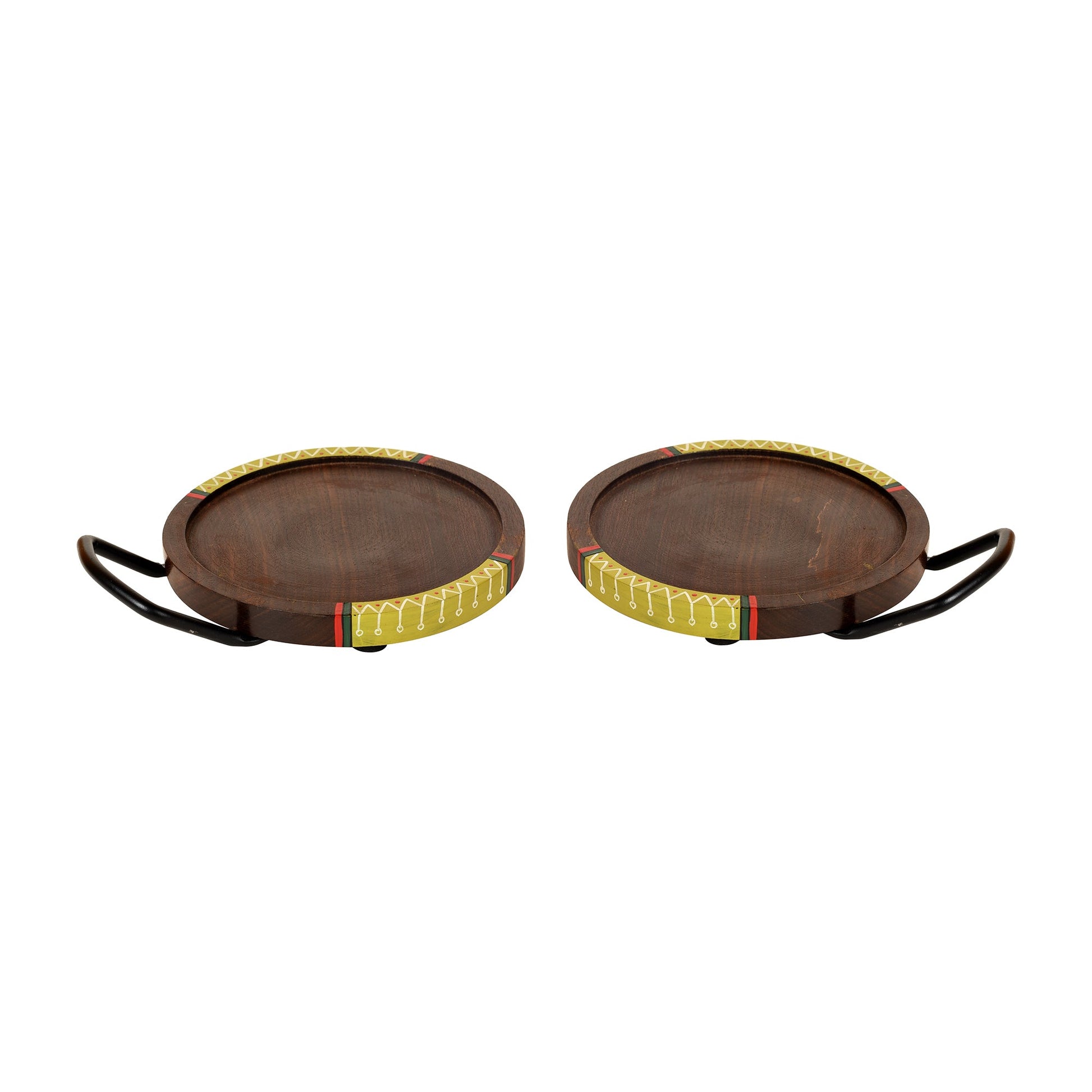 Brown - Round Snack Tray So2 with Metal Handle (7.5x6x0.5)