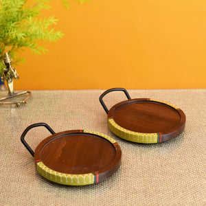 Brown - Round Snack Tray So2 with Metal Handle (7.5x6x0.5)