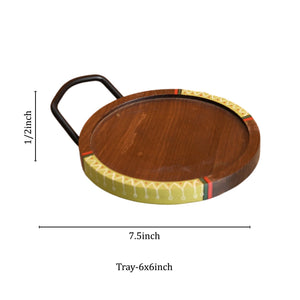 Brown - Round Snack Tray So2 with Metal Handle (7.5x6x0.5)