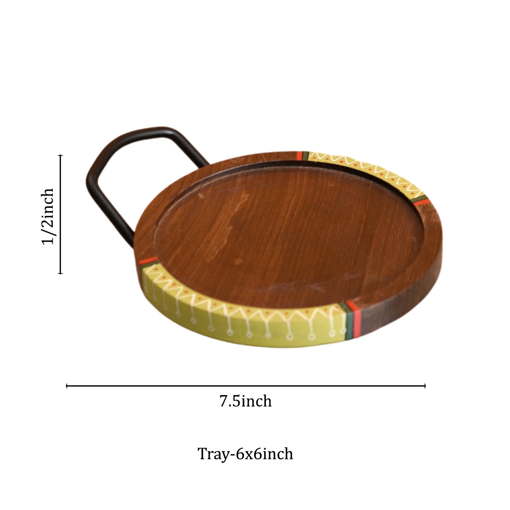 Brown - Round Snack Tray So2 with Metal Handle (7.5x6x0.5)